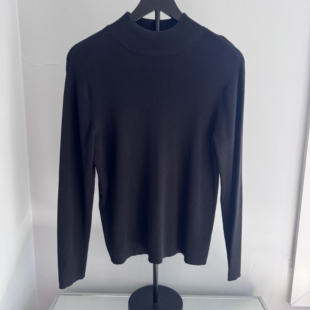 Coldwater Creek Silk Blend Sweater L Black Mock Neck Minimal Classic Soft